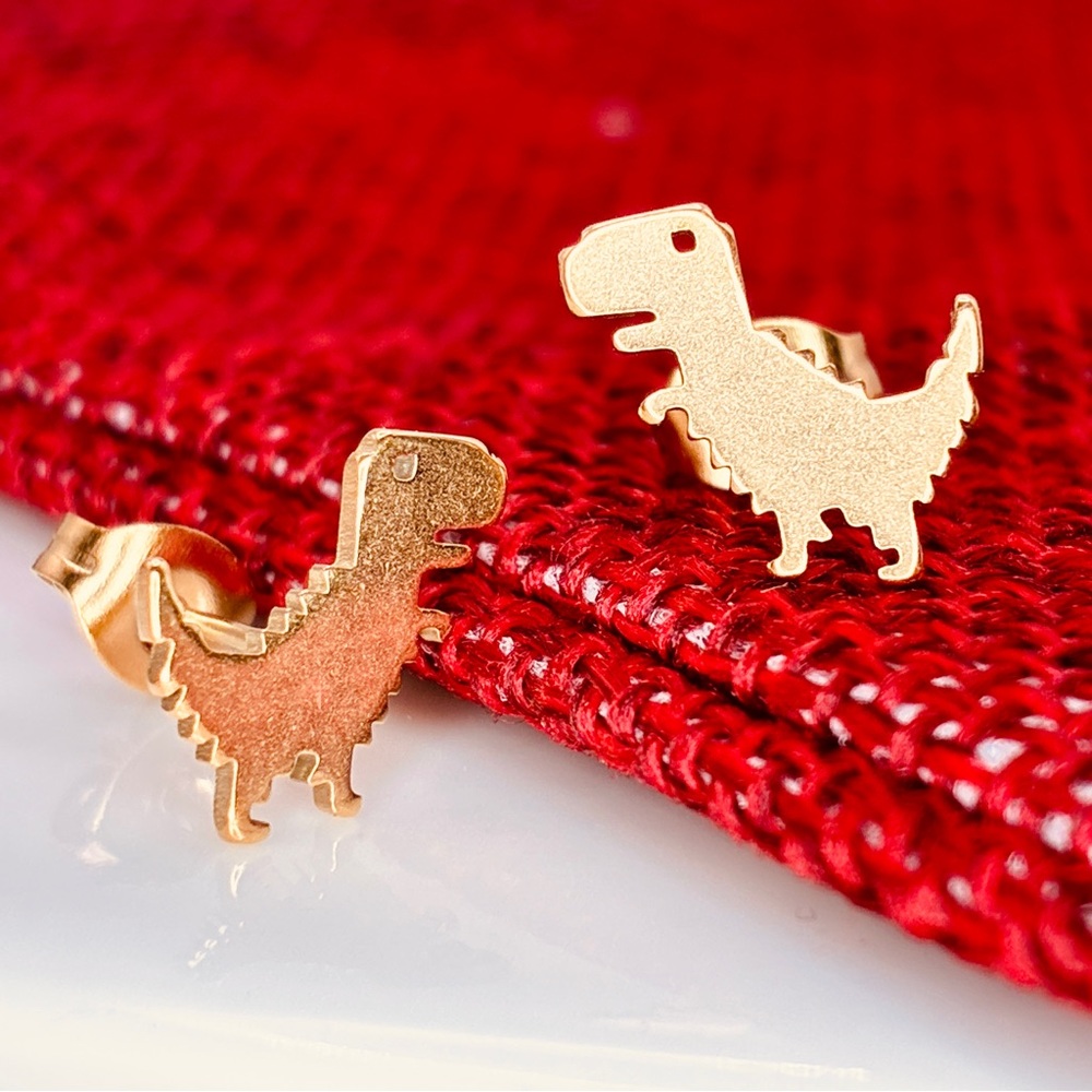 Gold Dinosaur Petite Stud Earrings - Picture 3 of 6